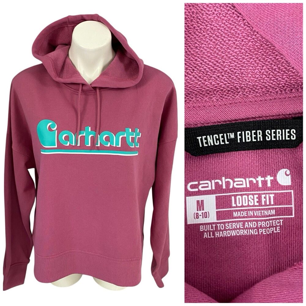 Carhartt Sweatshirt Womens Size Medium Pink Hoodie Shirt Work Farm Ranch Casual